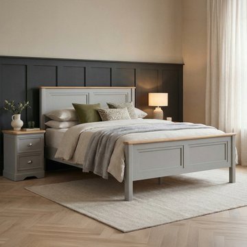 Felton oak and light grey painted kingsize bed