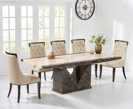 Tenore 220cm marble dining table with 12 cream francesca chairs