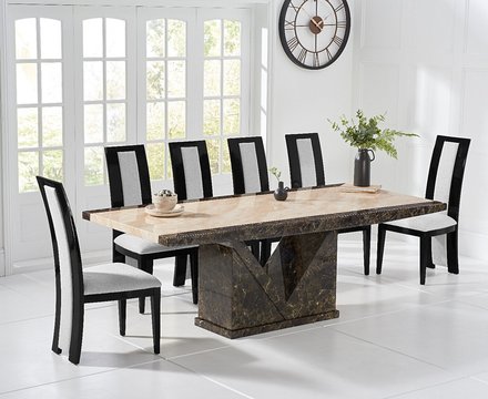 Tenore 220cm marble dining table with 12 black novara chairs