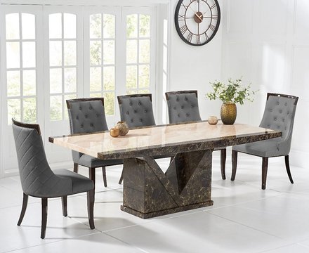 Tenore 220cm marble dining table with 12 grey francesca chairs