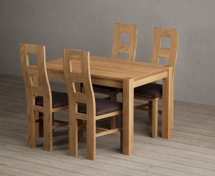 Thetford 120cm solid oak dining table with 4 brown natural chairs