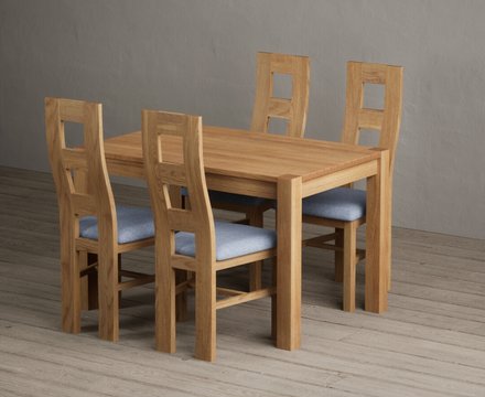 Thetford 120cm solid oak dining table with 4 blue natural chairs