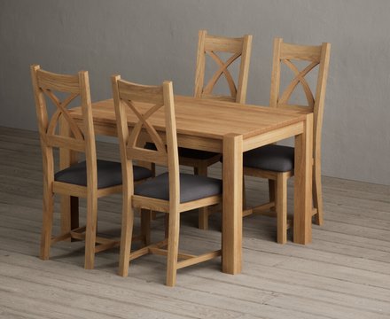 Thetford 120cm solid oak dining table with 4 charcoal grey natural solid oak chairs