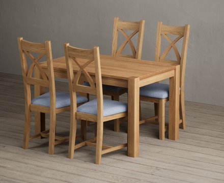 Thetford 120cm solid oak dining table with 4 blue natural solid oak chairs
