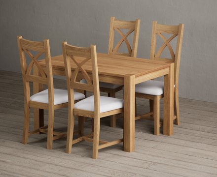 Thetford 120cm solid oak dining table with 4 light grey natural solid oak chairs