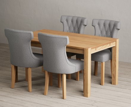 Thetford 150cm solid oak dining table with 8 grey clara chairs