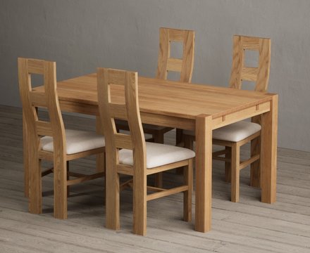 Thetford 150cm solid oak dining table with 4 linen natural chairs