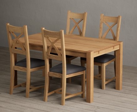 Thetford 150cm solid oak dining table with 4 charcoal grey natural solid oak chairs