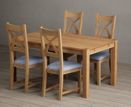 Thetford 150cm solid oak dining table with 4 blue natural solid oak chairs