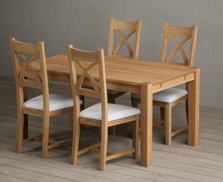 Thetford 150cm solid oak dining table with 4 light grey natural solid oak chairs