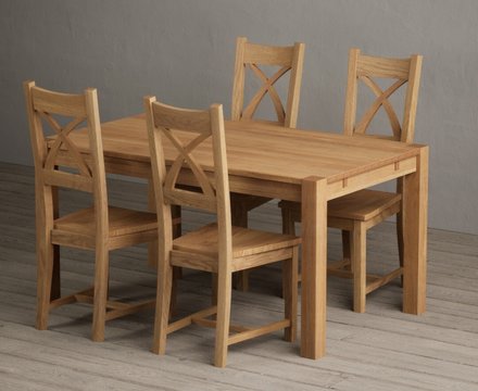 Thetford 150cm solid oak dining table with 4 oak natural chairs