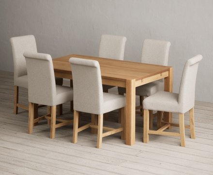 Thetford 150cm solid oak dining table with 6 natural braced chairs