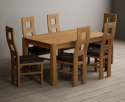 Thetford 150cm solid oak dining table with 6 brown natural chairs