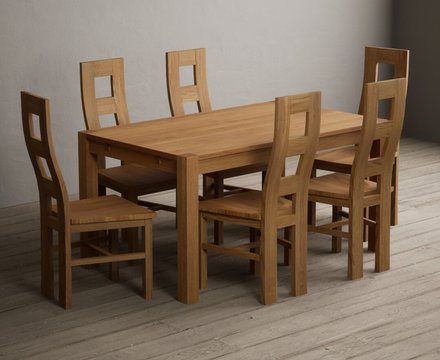 Thetford 150cm solid oak dining table with 6 oak natural chairs
