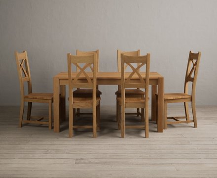 Thetford 150cm solid oak dining table with 6 oak natural chairs