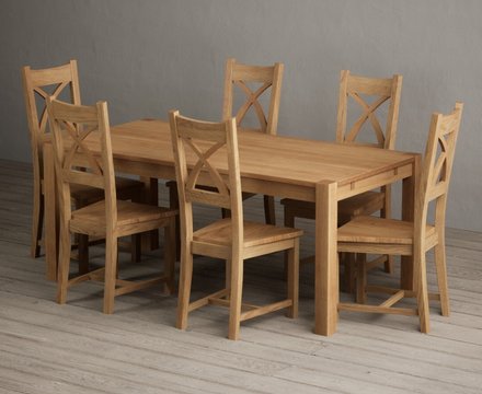 Thetford 180cm solid oak dining table with 6 oak natural chairs