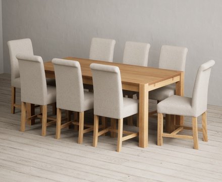 Thetford 180cm solid oak dining table with 8 natural braced chairs