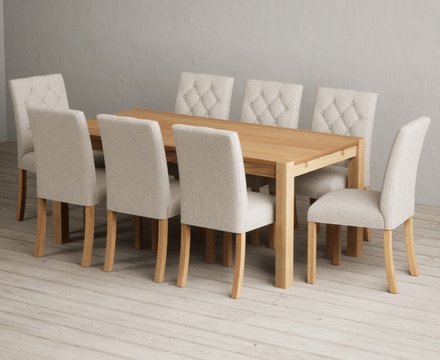 Thetford 180cm solid oak dining table with 8 natural isabella chairs