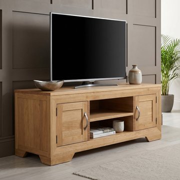 Tilt 100 solid oak super wide tv cabinet