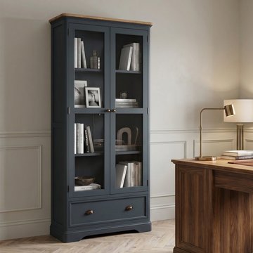 Bridstow oak and blue painted glazed display cabinet
