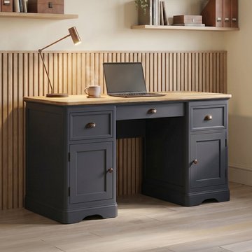 Bridstow oak and blue painted computer desk