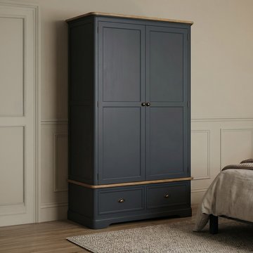 Bridstow oak and blue painted double wardrobe