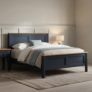 Bridstow oak and blue painted kingsize bed