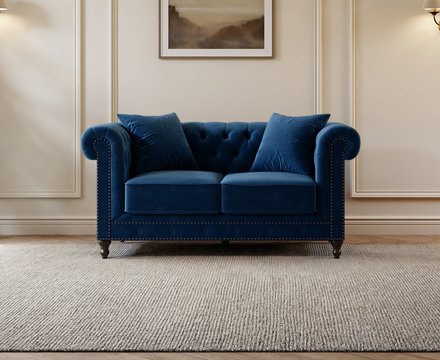 Westminster chesterfield blue velvet 2 seater sofa