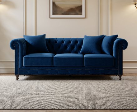 Westminster chesterfield blue velvet 3 seater sofa