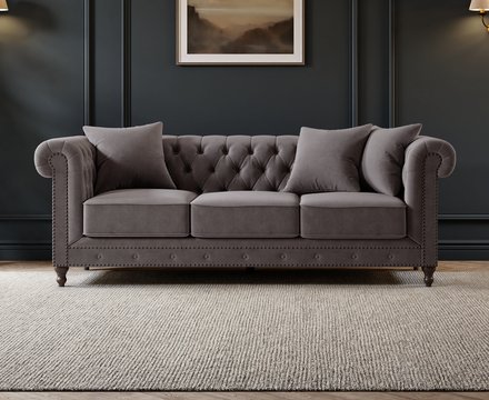 Westminster chesterfield light grey velvet 3 seater sofa