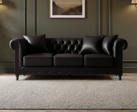 Westminster chesterfield black leather 3 seater sofa