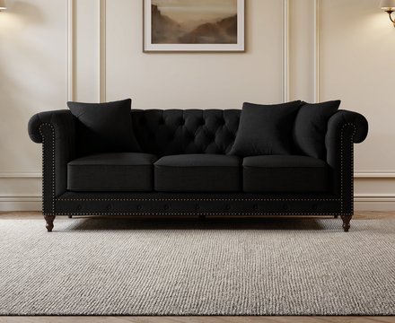 Westminster chesterfield black linen 3 seater sofa