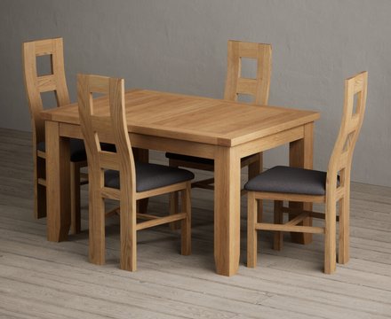 Extending yateley 130cm solid oak dining table with 4 charcoal grey natural chairs