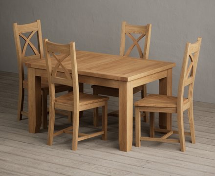 Extending yateley 130cm solid oak dining table with 4 oak natural chairs