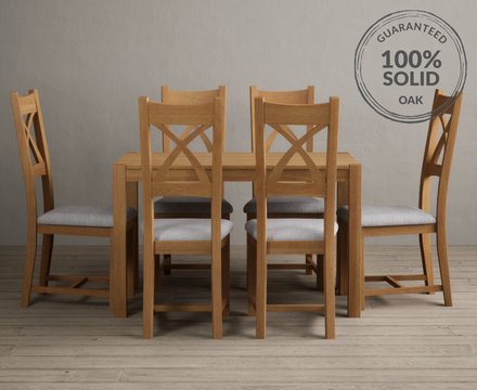 York 120cm solid oak dining table with 4 light grey natural solid oak chairs