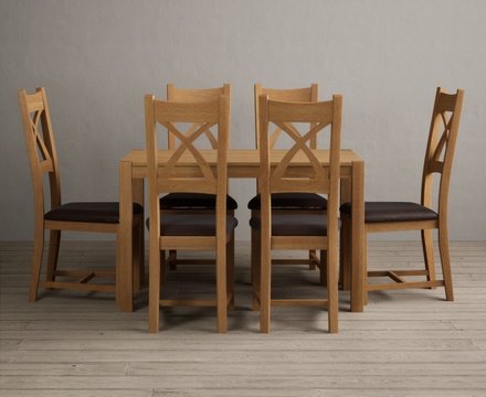 York 120cm solid oak dining table with 4 blue natural solid oak chairs
