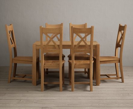 York 120cm solid oak dining table with 6 charcoal grey natural solid oak chairs