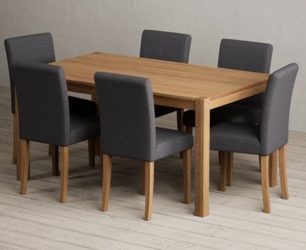 York 150cm solid oak dining table with 6 charcoal lila chairs