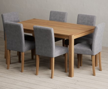 York 150cm solid oak dining table with 6 grey lila chairs