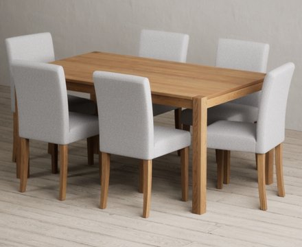 York 150cm solid oak dining table with 6 grey lila chairs