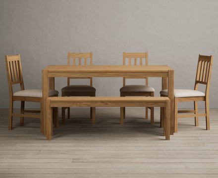 York 150cm solid oak dining table with 2 charcoal grey york chairs and 2 oak benches
