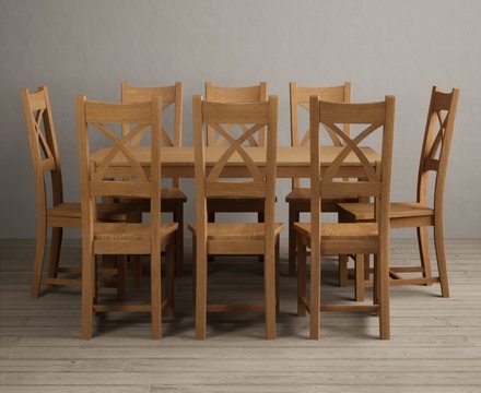 York 150cm solid oak dining table with 8 oak natural chairs