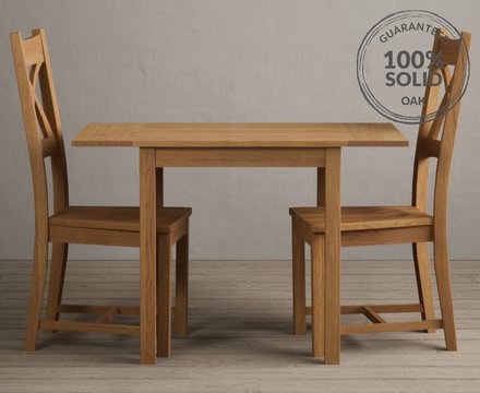 Extending york 70cm solid oak dining table with 2 oak natural chairs