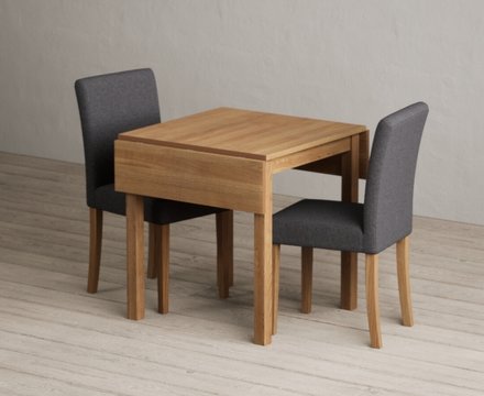 Extending york 70cm solid oak dining table with 2 charcoal lila chairs