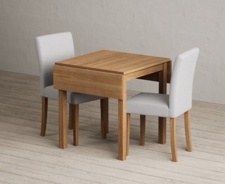 Extending york 70cm solid oak dining table with 2 grey lila chairs