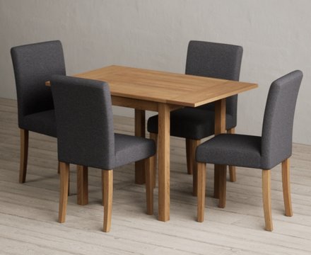 Extending york 70cm solid oak dining table with 4 charcoal lila chairs