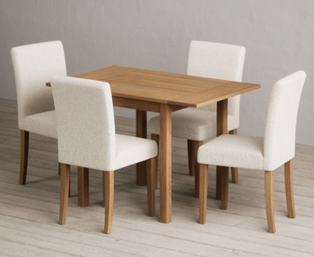 Extending york 70cm solid oak dining table with 4 natural lila chairs