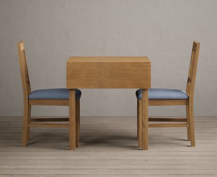 Extending york 70cm solid oak dining table with 2 blue york chairs