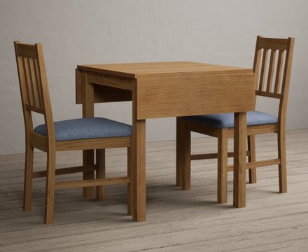 Extending york 70cm solid oak dining table with 4 blue york chairs