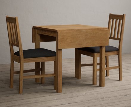 Extending york 70cm solid oak dining table with 2 charcoal grey york chairs